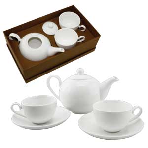Чайный набор: чайник и две чайные пары; 32,5х18,5х11,3см, 190мл; фарфор; деколь