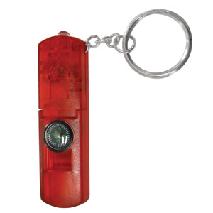 Брелок-фонарик со свистком и компасом; красный; 6,3х2,1х0,8 см; пластик; тампопечать
