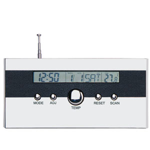 FM-радио с часами, датой и температурой; 16х3,2х7,5 см; пластик, металл; лазерная гравировка