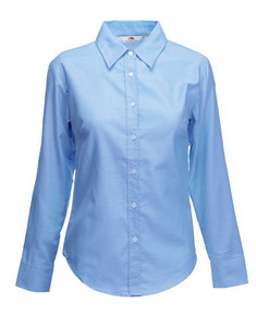 . New Lady-fit Long Sleeve Oxford Shirt, oxford blue_M, 70% /, 30% /