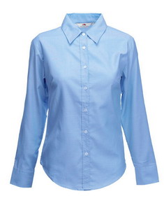 . New Lady-fit Long Sleeve Oxford Shirt, oxford blue_S, 70% /, 30% /