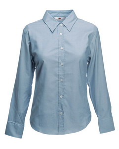 . New Lady-fit Long Sleeve Oxford Shirt, oxford grey_L, 70% /, 30% /
