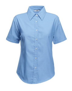 . New Lady-fit Short Sleeve Oxford Shirt, oxford blue_S, 70% /, 30% /